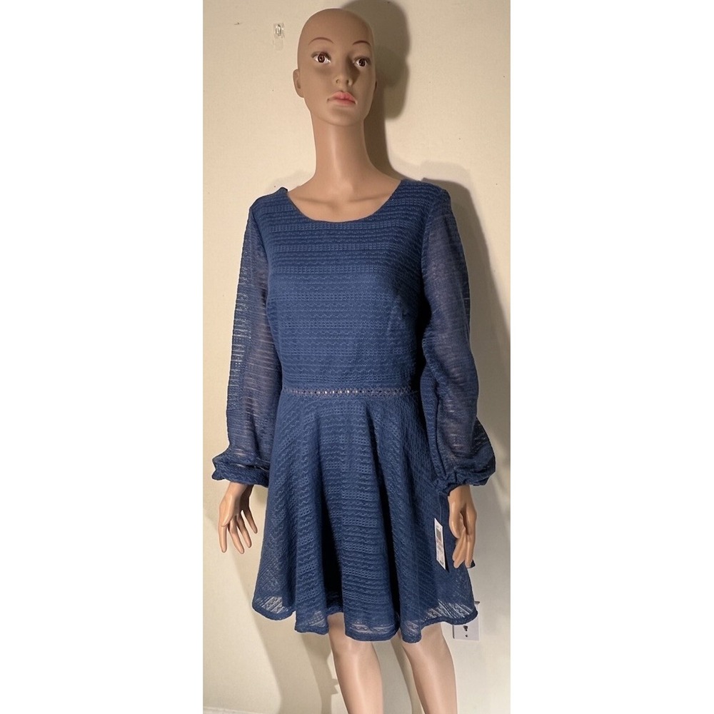City Studios Juniors' Knit Fit & Flare Dress (13,Denim) See Thru Sleeves Belly